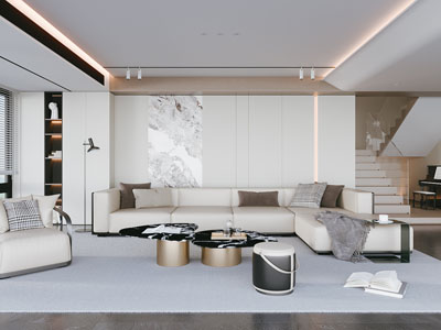 现代客厅3d模型 现代客厅