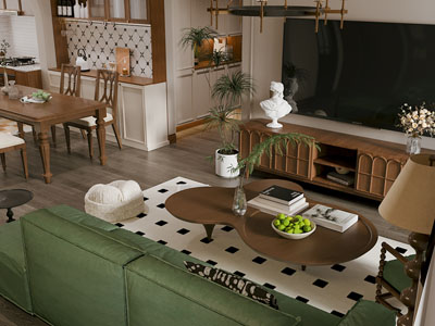 美式中古风客厅餐厅3d模型 美式中古风客厅餐厅