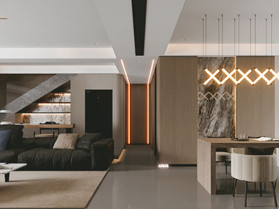 现代客厅餐厅 过道