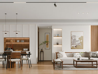 新中式客厅餐厅 过道3d模型 新中式客厅餐厅 过道