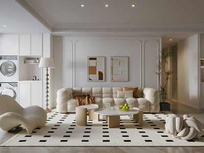 法式奶油风客厅3d模型 法式奶油风客厅