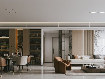 现代客厅餐厅3d模型 现代客厅餐厅