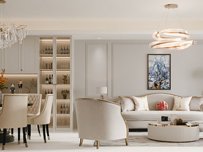 新古典客厅餐厅3d模型 新古典客厅餐厅