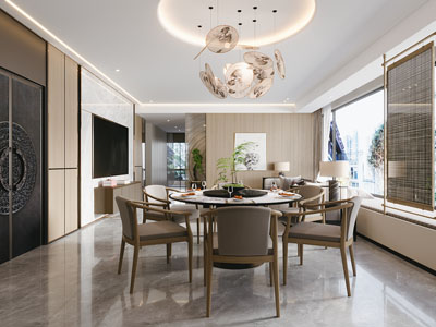 新中式餐厅3d模型 新中式餐厅