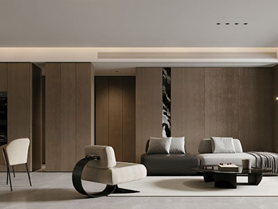 现代中古风客厅餐厅3d模型 现代中古风客厅餐厅