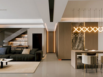 现代客厅餐厅 过道3d模型 现代客厅餐厅 过道