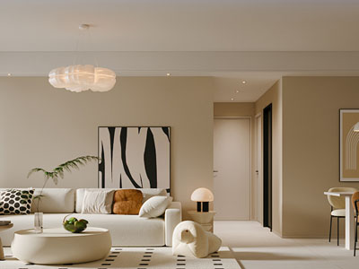 现代奶油风客厅餐厅 过道3d模型 现代奶油风客厅餐厅 过道