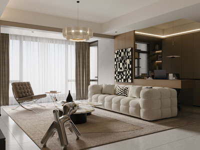 现代奶油风客厅3d模型 现代奶油风客厅