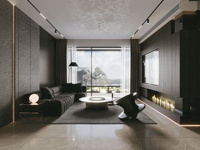 现代暗黑风客厅3d模型 现代暗黑风客厅