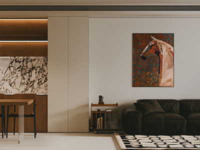 现代中古风客厅餐厅3d模型 现代中古风客厅餐厅