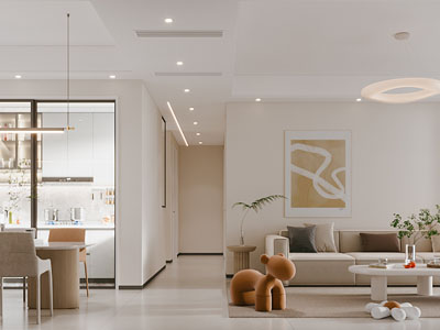 现代奶油风客厅餐厅3d模型 现代奶油风客厅餐厅