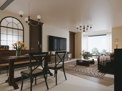 法式客厅餐厅3d模型 法式客厅餐厅
