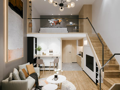 北欧公寓loft客厅餐厅3d模型 北欧公寓loft客厅餐厅