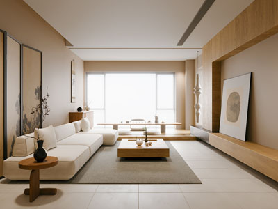 现代奶油风客厅3d模型 现代奶油风客厅