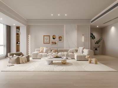 现代奶油风客厅3d模型 现代奶油风客厅