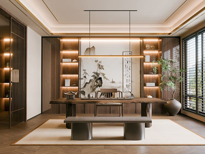 新中式中古风茶室3d模型 新中式中古风茶室