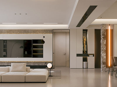 现代客厅餐厅3d模型 现代客厅餐厅