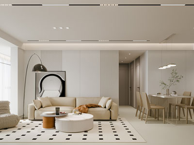 现代奶油风客厅餐厅3d模型 现代奶油风客厅餐厅