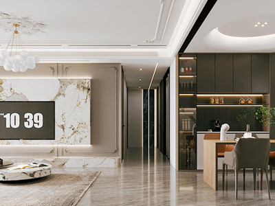 现代客厅餐厅 过道3d模型 现代客厅餐厅 过道