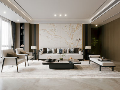 新中式客厅3d模型 新中式客厅