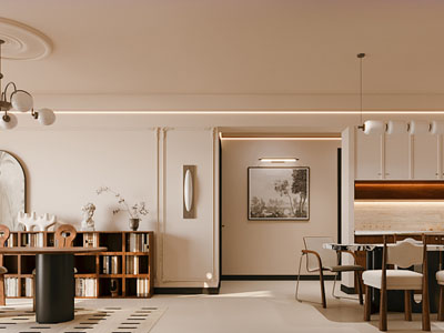 法式中古风客厅餐厅3d模型 法式中古风客厅餐厅