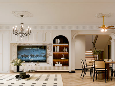 法式轻奢客厅餐厅3d模型 法式轻奢客厅餐厅