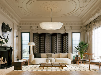 法式中古风客厅3d模型 法式中古风客厅