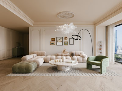 现代奶油风客厅3d模型 现代奶油风客厅