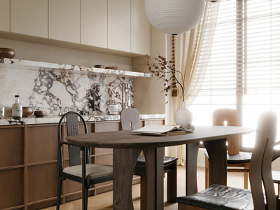 现代中古风餐厅3d模型 现代中古风餐厅