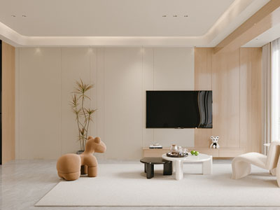 现代奶油风客厅3d模型 现代奶油风客厅