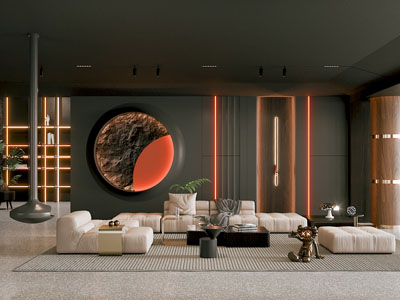 现代暗黑风客厅3d模型 现代暗黑风客厅