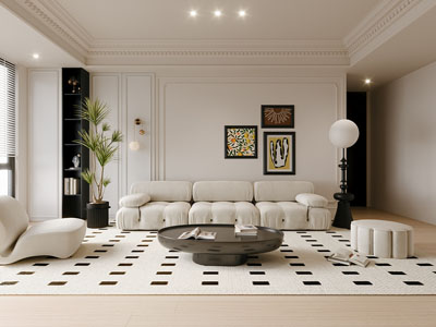 现代奶油风客厅3d模型 现代奶油风客厅