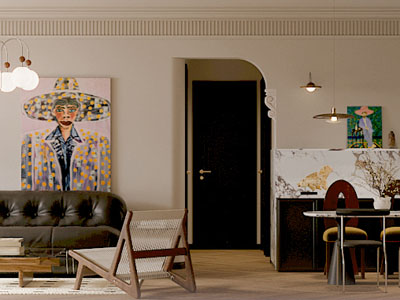 法式中古客厅餐厅3d模型 法式中古客厅餐厅