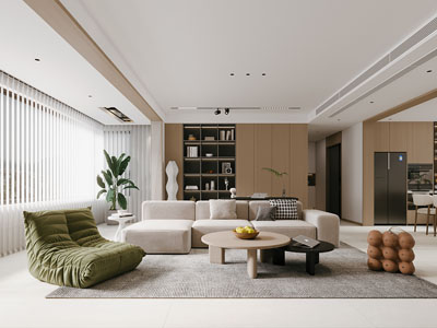 现代客厅餐厅 书房3d模型 现代客厅餐厅 书房