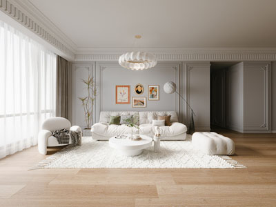 法式奶油风客厅3d模型 法式奶油风客厅