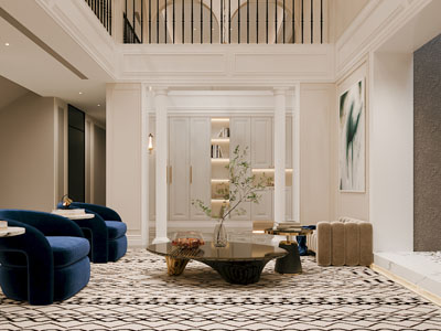 现代别墅挑高客厅3d模型 现代别墅挑高客厅