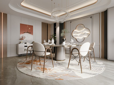 新中式餐厅3d模型 新中式餐厅