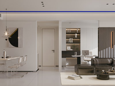 现代客厅餐厅 过道3d模型 现代客厅餐厅 过道