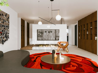 现代中古风客厅3d模型 现代中古风客厅