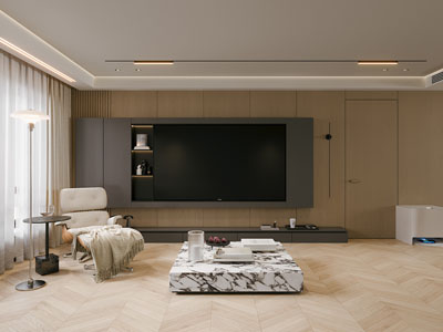 现代原木风客厅3d模型 现代原木风客厅