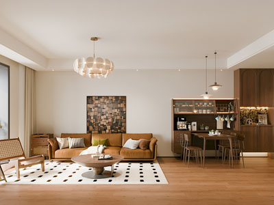 现代中古风客厅餐厅3d模型 现代中古风客厅餐厅