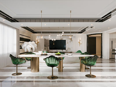 现代轻奢客厅餐厅3d模型 现代轻奢客厅餐厅