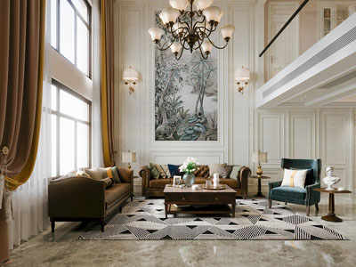 美式别墅挑高客厅3d模型 美式别墅挑高客厅