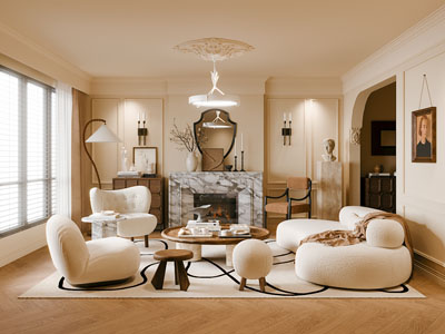 法式奶油风客厅3d模型 法式奶油风客厅