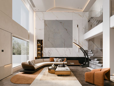 现代别墅挑高客厅3d模型 现代别墅挑高客厅