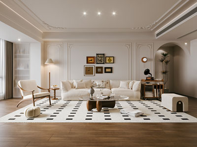 法式奶油风客厅3d模型 法式奶油风客厅