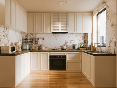 现代奶油风厨房3d模型 现代奶油风厨房