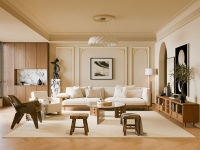 法式中古风客厅3d模型 法式中古风客厅