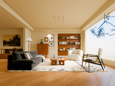 现代中古风客厅3d模型 现代中古风客厅