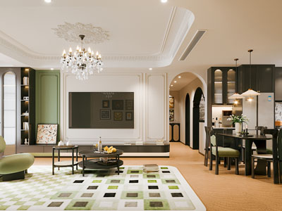 法式客厅餐厅 过道3d模型 法式客厅餐厅 过道